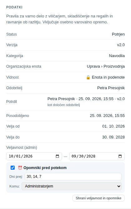 The window of an approved document: the Approved by line with name, date and the way of approval